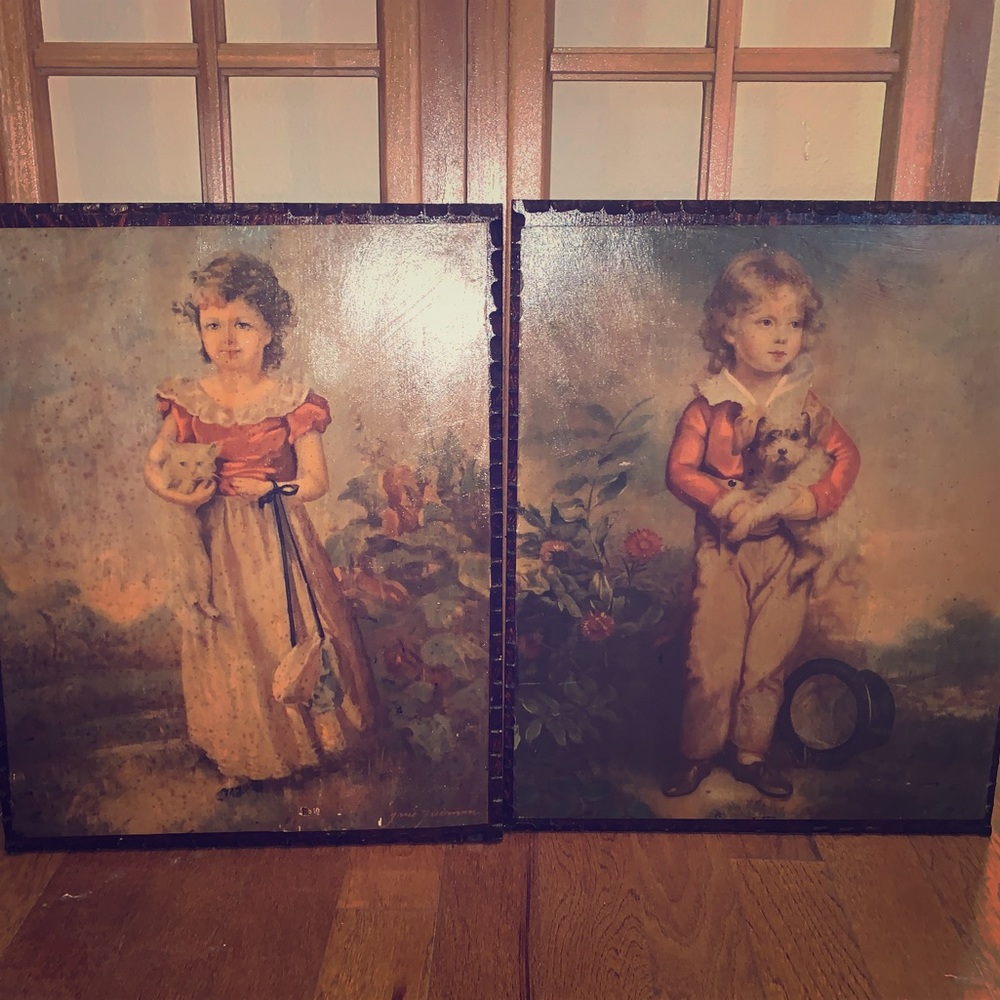 Pair Vtg Wooden Panels Jane Freeman & AW Devis